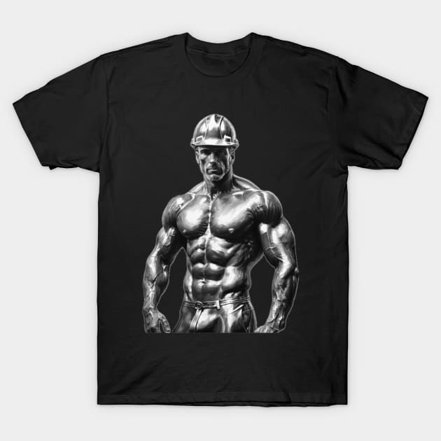 Muscular Hunk Wearing A Hard Hat T-Shirt by ToochArt